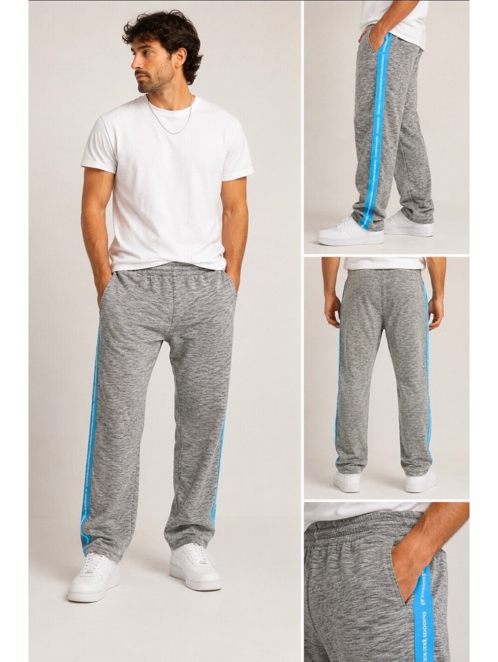 Burn Boot Camp Gray Heather Athletic Jogger Pants Blue Side Stripe Men's XL